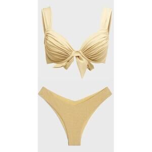 NWT WeWoreWhat Ruched Claudia Bikini Top & Delilah Bikini Bottom Set Beige S / P